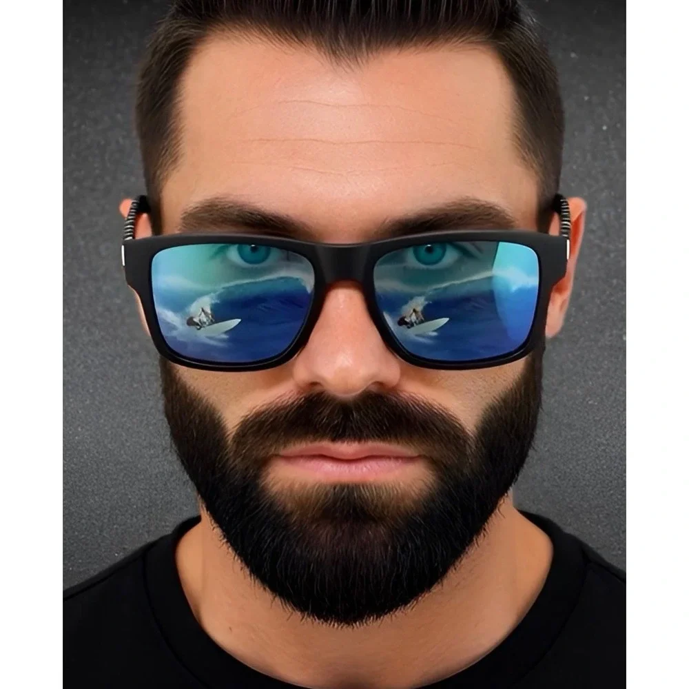 Men's Polarized Sunglasses Square Blue Lens‎ Frame Driving Fishing Sun Glasses